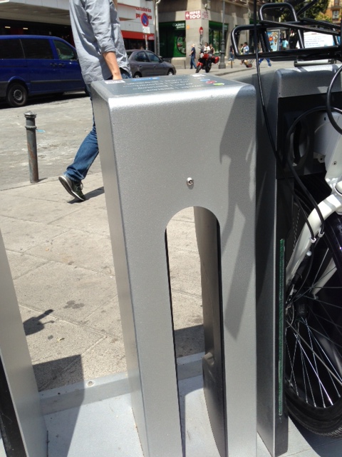 securing a bike share in Madrid, Spain